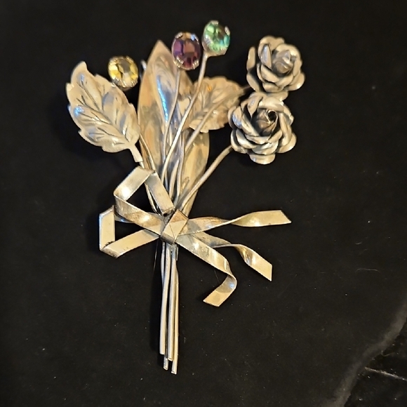 Coro Jewelry - Coro Sterling Silver Brooch with Colorful Gem Accents